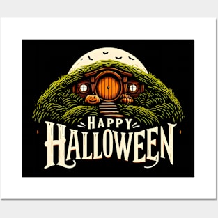 Happy Halloween - Halfling Home by the Full Moon - Fantasy Halloween Posters and Art